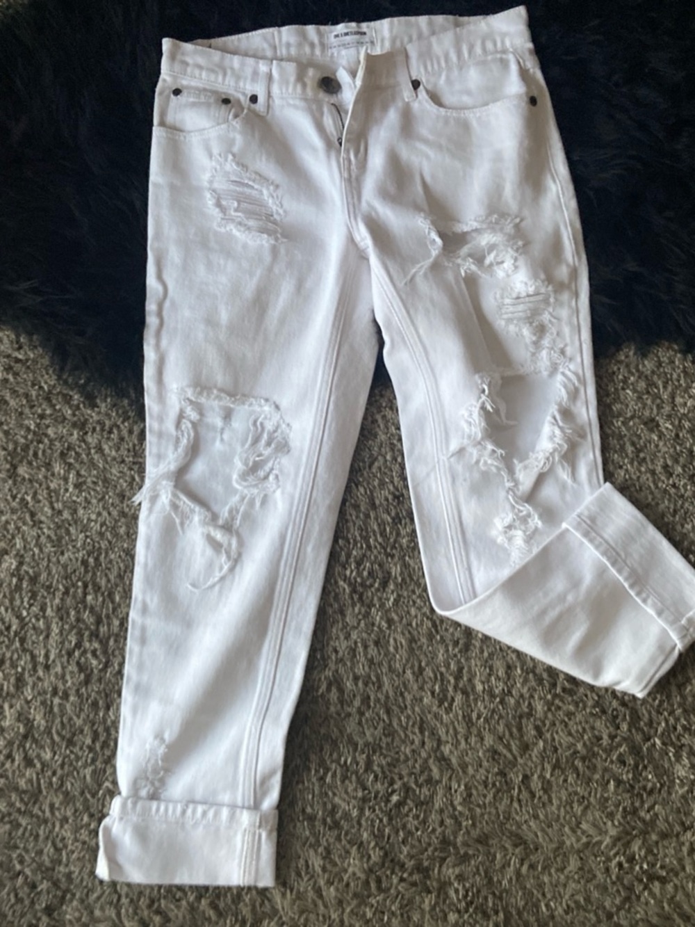 One Teaspoon White Distressed Boyfriend Jeans